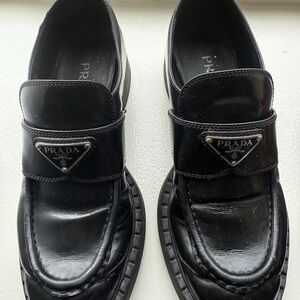 Prada Black Leather Women Loafers